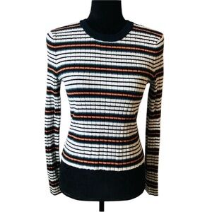 Forever 21 Womens Multicolor Striped Ribbed Long Sleeve Crop top Large